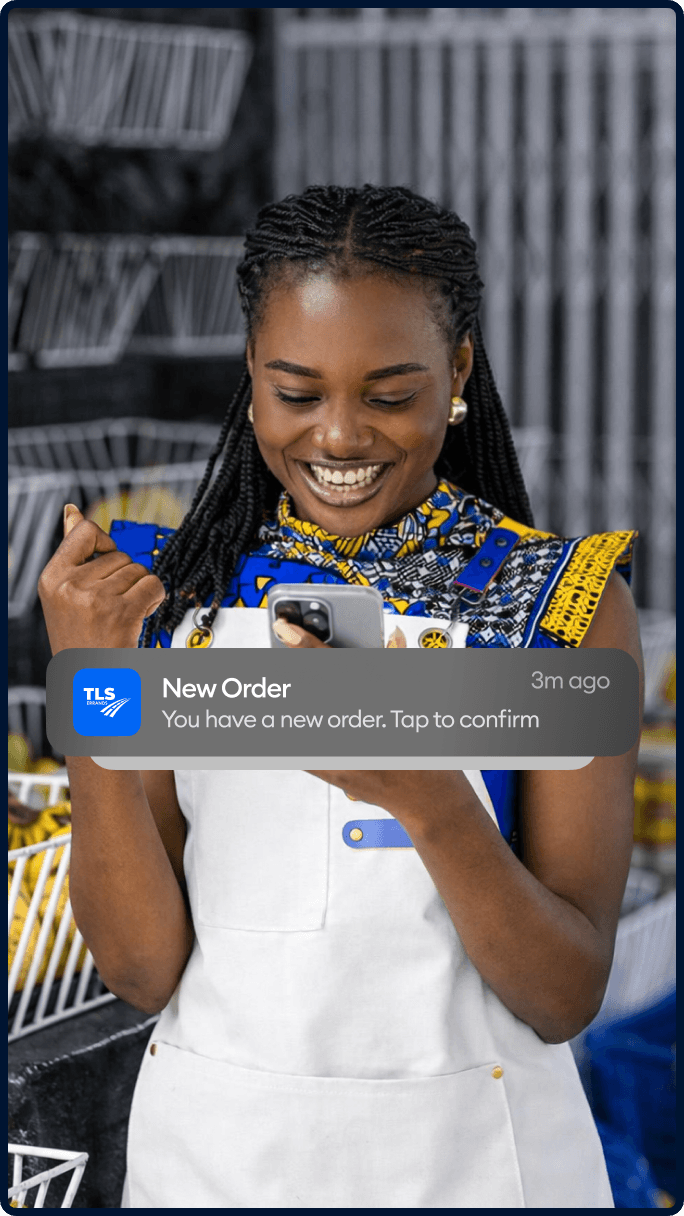 Vendor woman smiling with phone